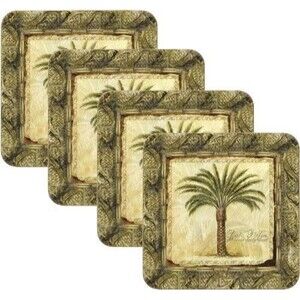 Merritt International Set of 4 Majestic Palm Tree Coasters 4" Brand New
